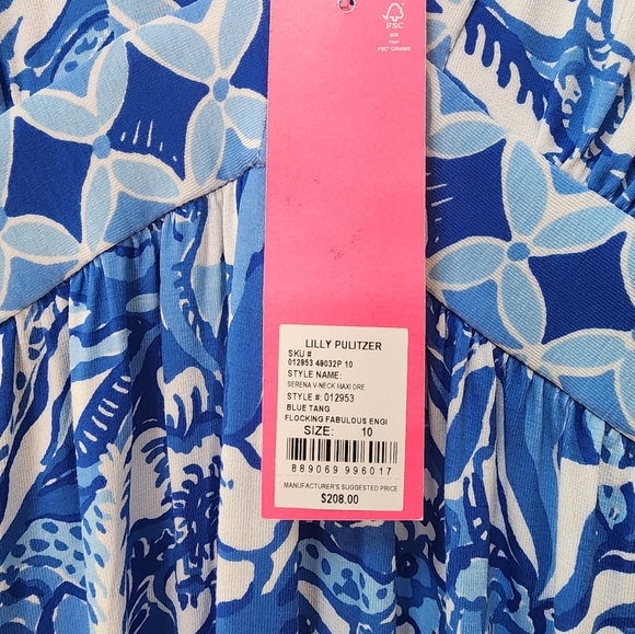 NWT Lilly Pulitzer Serena V-neck Maxi Dress Blue Tang Flocking Fabulous Size 10 - Picture 4 of 6